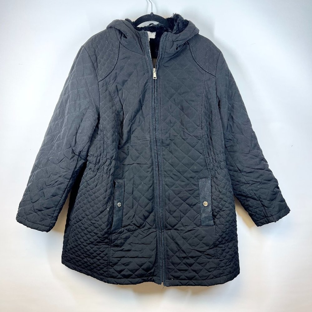 LAUNDRY BY SHELLI SEGAL Women's Diamond Quilted Faux Fur Lined Hood Jacket Sz 1X
